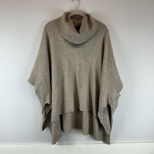 3 Sisters Tan Brown Poncho Turtleneck Pullover Cozy Hi Lo Sweater One Size